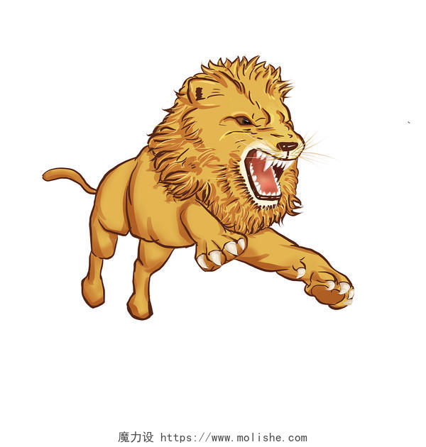 奔跑的狮子元素卡通动物黄色狮子PNG素材小狮子元素